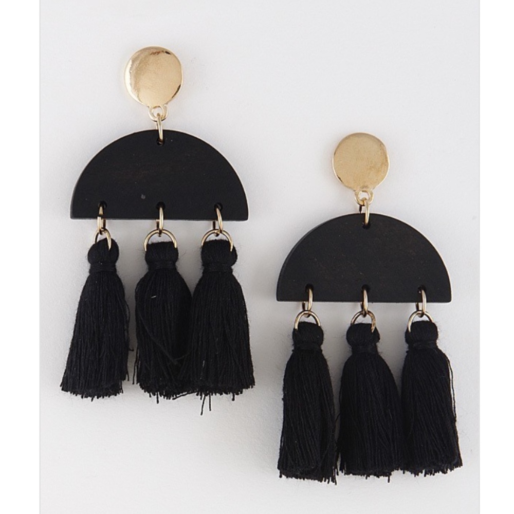 Black and Gold Tassel Drop Earrings